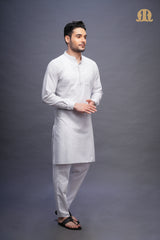 Rusal Stripe Kurta White Men