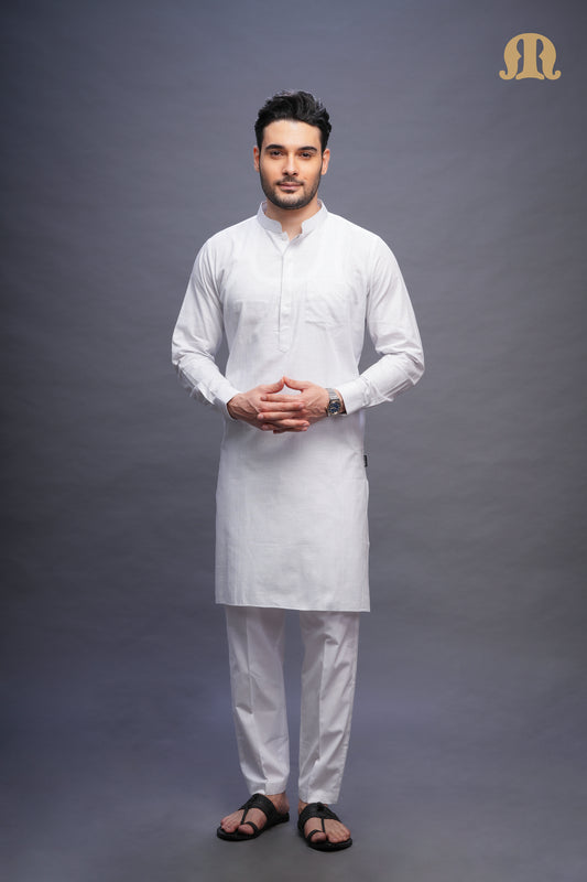 Rusal Stripe Kurta White Men