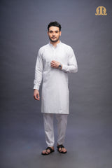 Rusal Stripe Kurta White Men