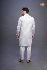 Rusal Stripe Kurta White Men