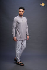 Asticus Knitted Short Kurta L Grey Men