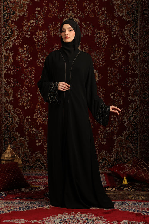 Contrast Piping Embellished Abaya Set