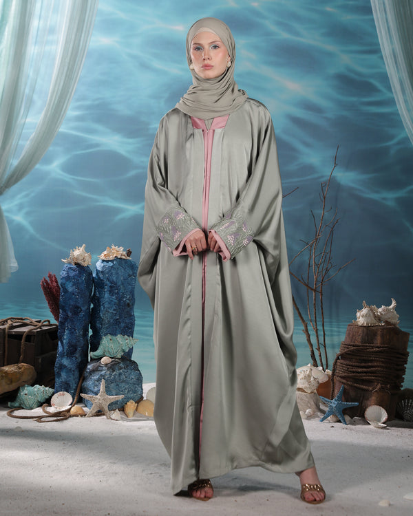 Verna Kaftan | Matcha Green with Soft Pink Accents