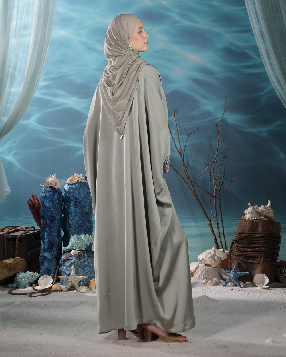 Verna Kaftan | Matcha Green with Soft Pink Accents