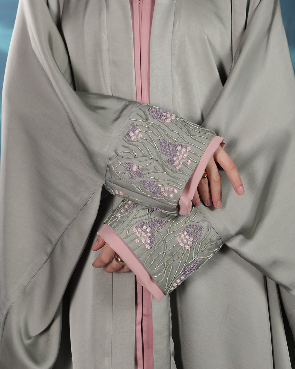 Verna Kaftan | Matcha Green with Soft Pink Accents