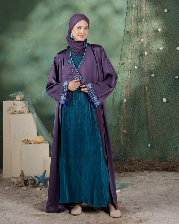 Umi Abaya | Rich Purple with Teal Green Accents