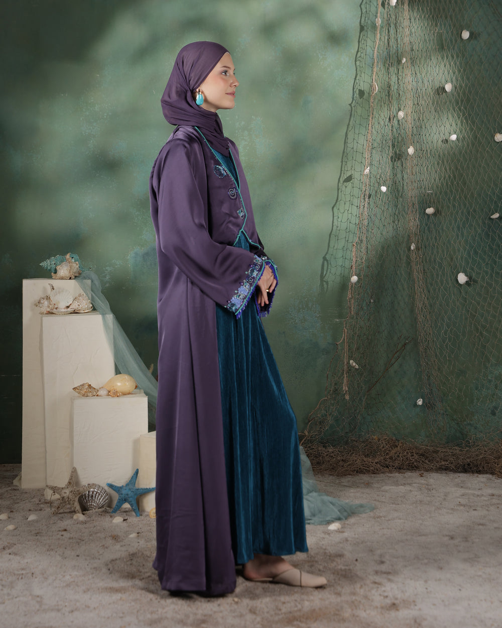 Umi Abaya | Rich Purple with Teal Green Accents