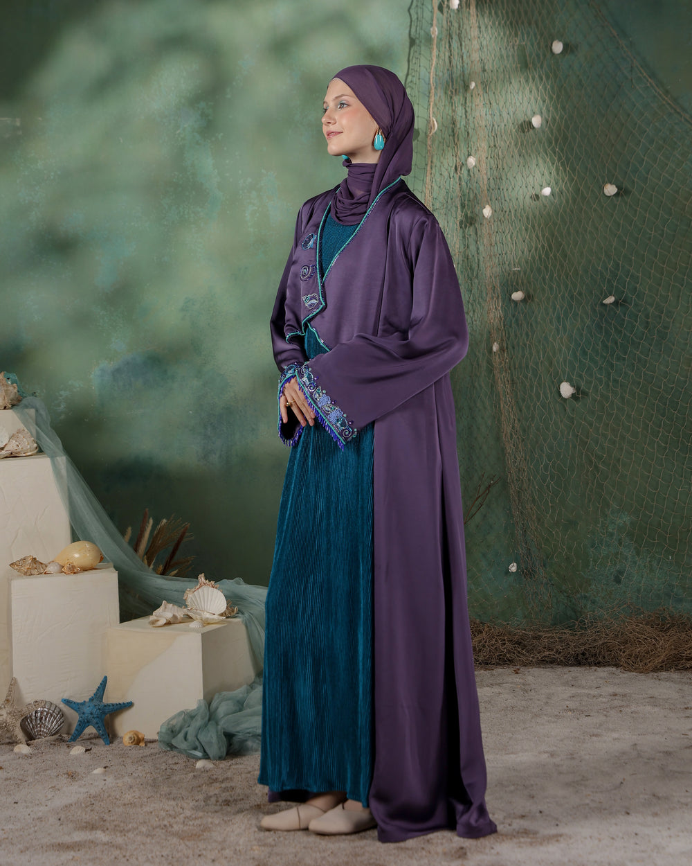 Umi Abaya | Rich Purple with Teal Green Accents