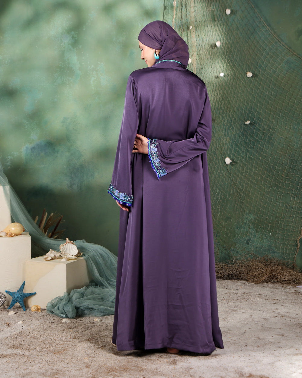 Umi Abaya | Rich Purple with Teal Green Accents