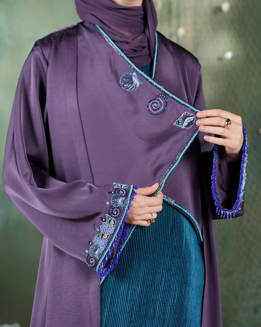 Umi Abaya | Rich Purple with Teal Green Accents