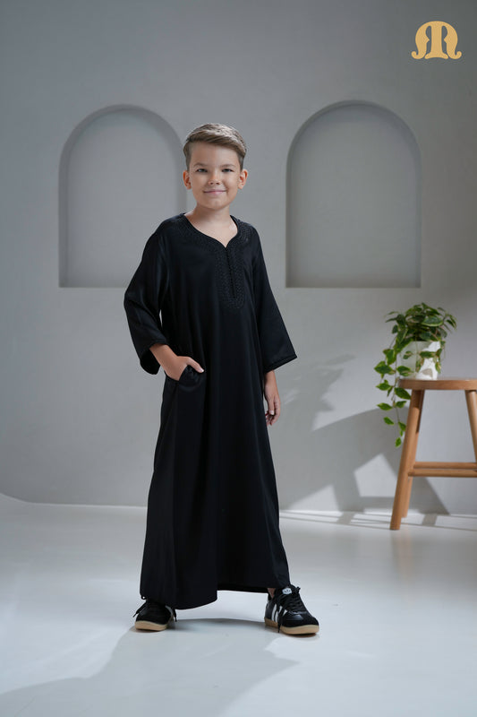 Tiznit Black Moroccan Thobe for Kids
