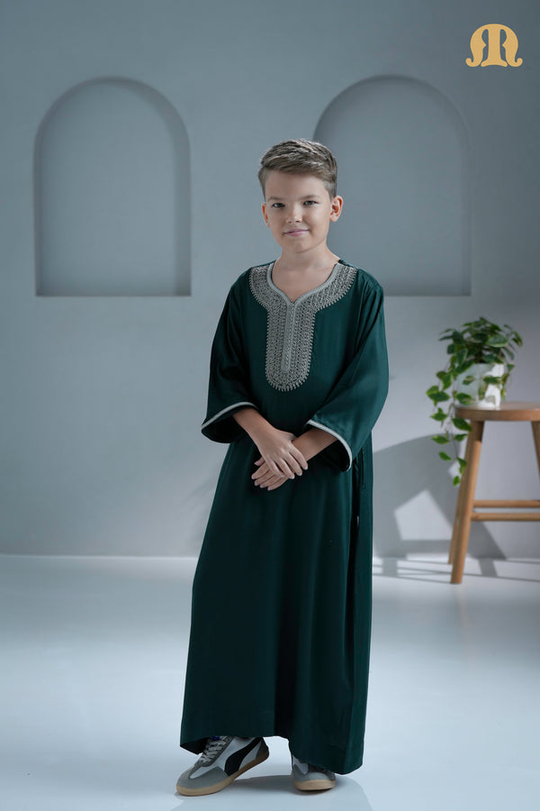 Nasser Green Moroccan Thobe For Boys