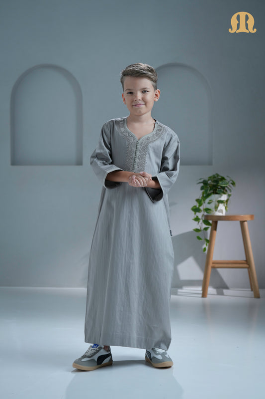 Zagora Grey Moroccan Thobe for Kids