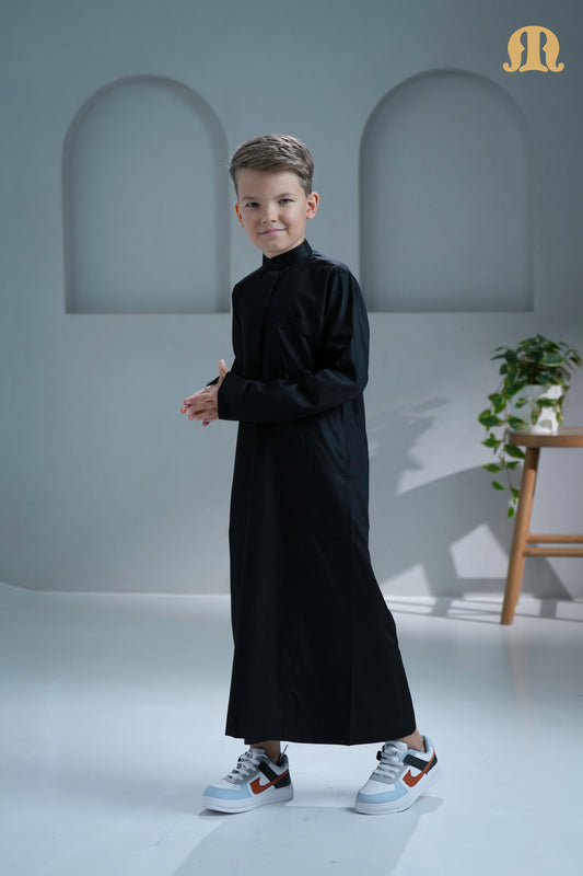 Kurvig Saudi Black Thobe for Kids