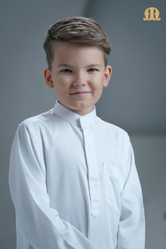 Kurvig Saudi White Thobe for Kids