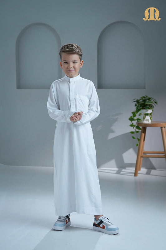 Kurvig Saudi White Thobe for Kids