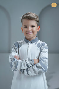 लड़कों के लिए ऑर्डू कैमो बुना हुआ सफेद थॉब