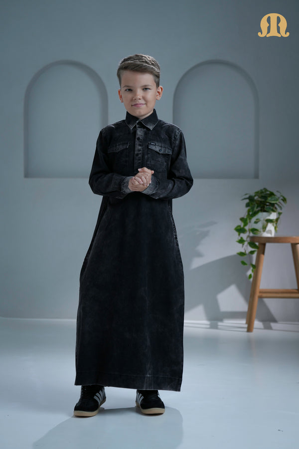 Brimstone Black Denim Thobe For Boys