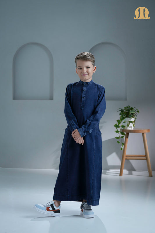 Mekong Navy Blue Denim Thobe for Kids