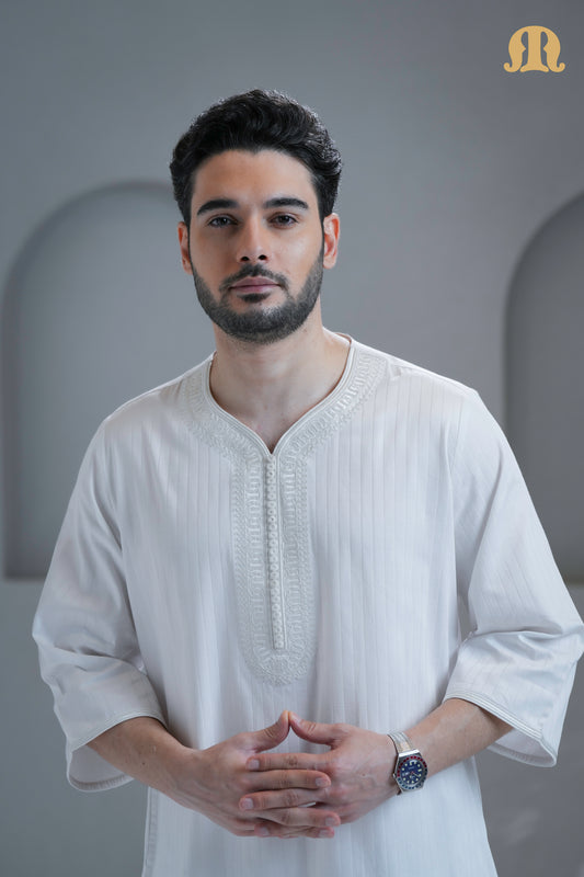 Khatibi White Moroccan Thobe For Men