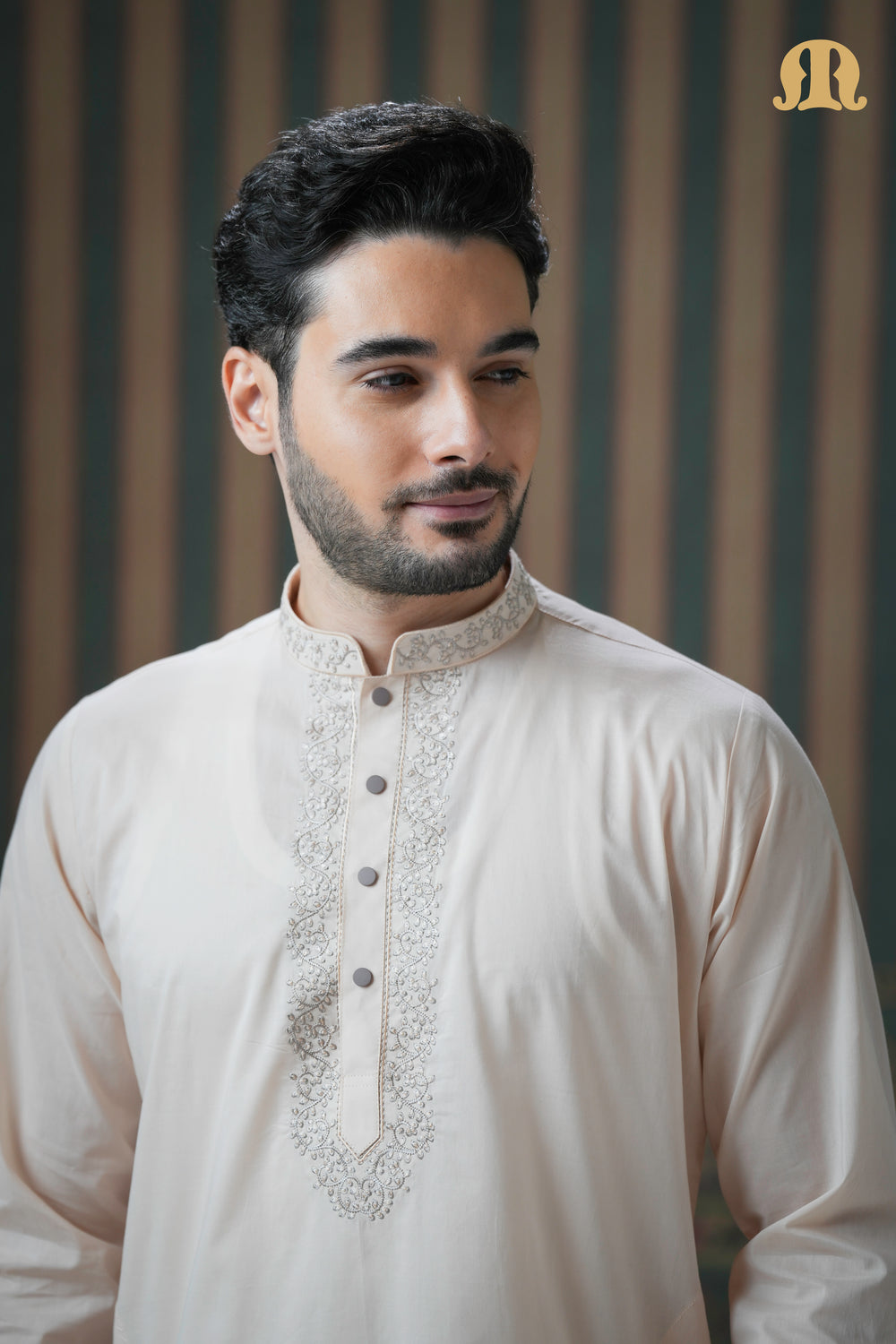 Ahyan Embroidered Kurta Beige 2.0 for Men