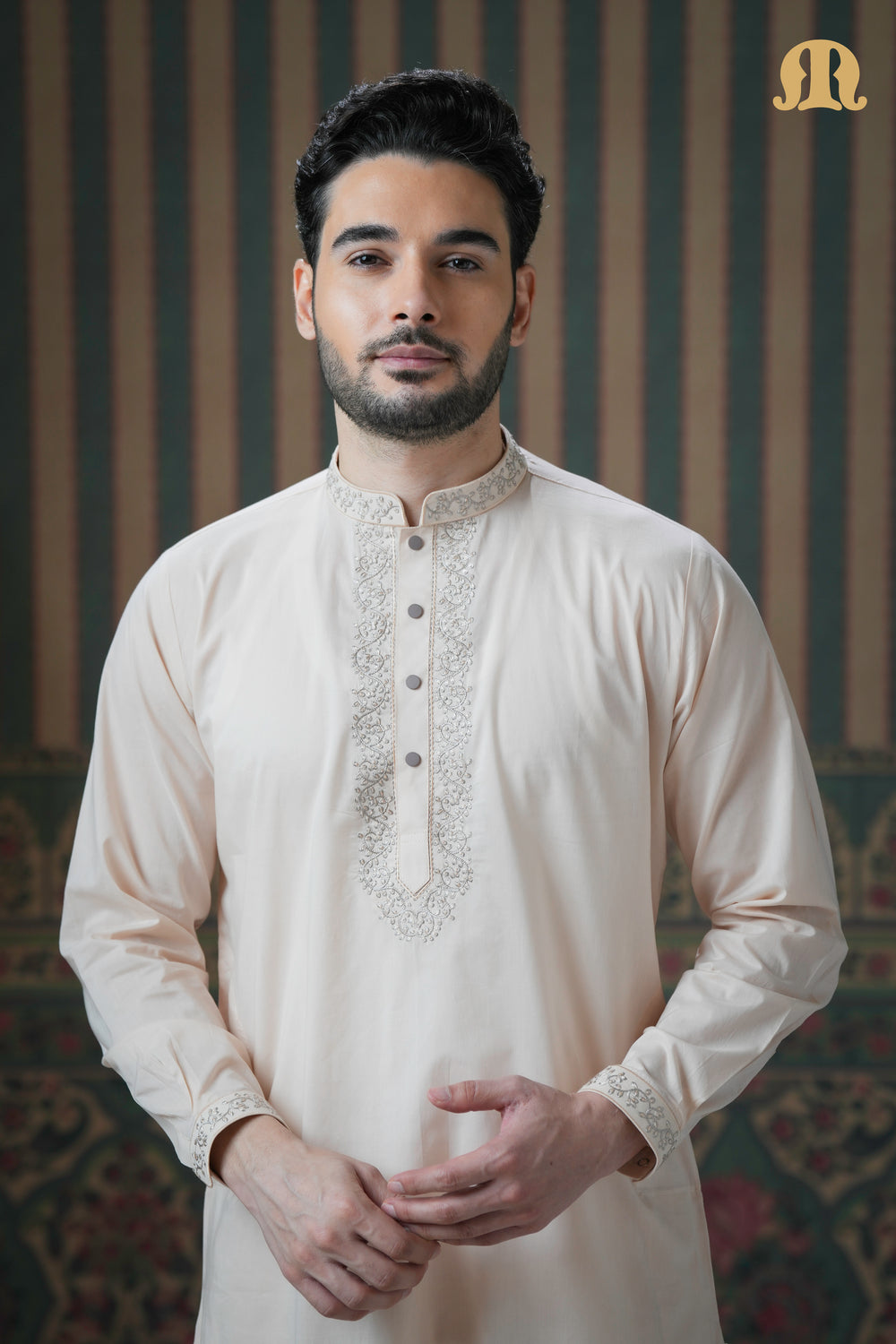 Ahyan Embroidered Kurta Beige 2.0 for Men