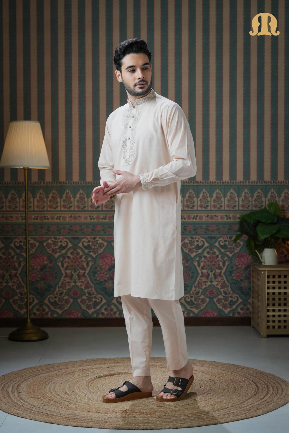 Ahyan Embroidered Kurta Beige 2.0 for Men