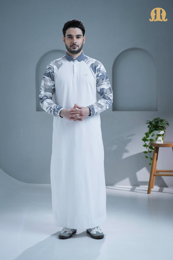 ثوب أوردو محبوك باللون الأبيض للرجال