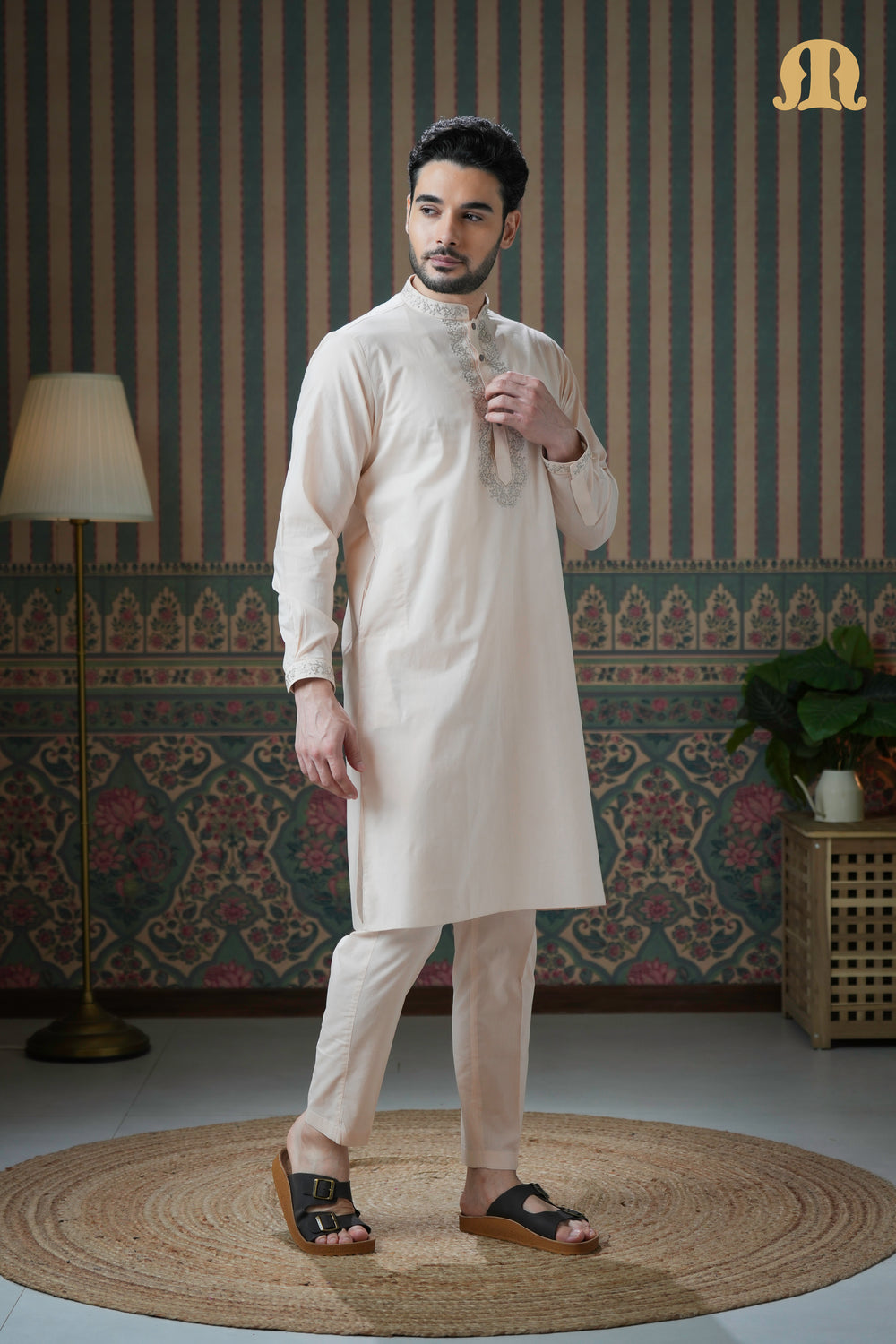 Ahyan Embroidered Kurta Beige 2.0 for Men