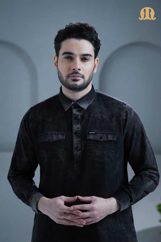 Brimstone Black Denim Thobe For Men