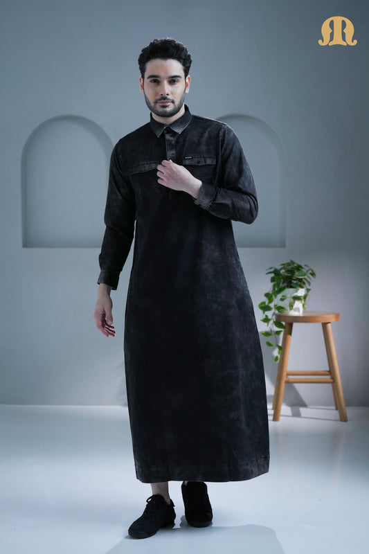 Brimstone Black Denim Thobe For Men