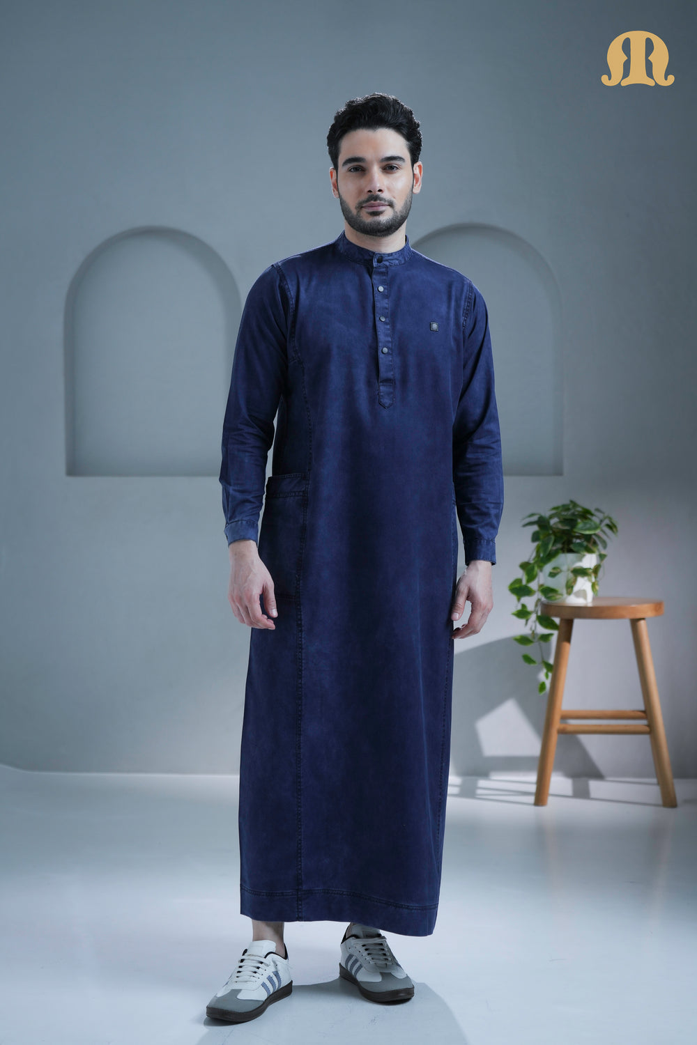 ميكونغ ثوب الدينيم الأزرق الداكن للرجال