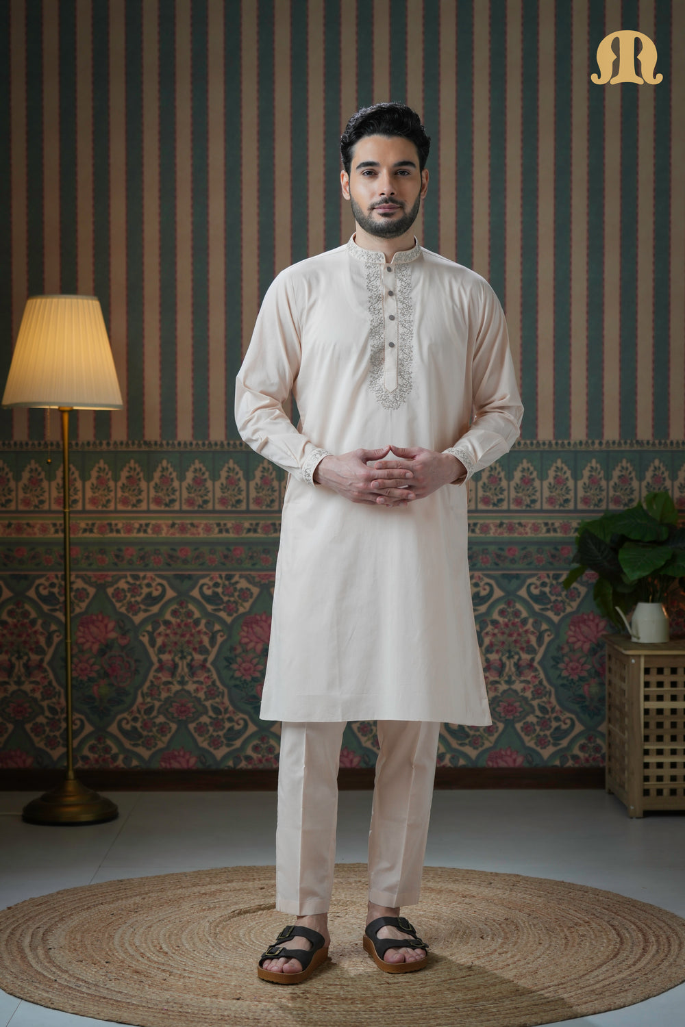 Ahyan Embroidered Kurta Beige 2.0 for Men