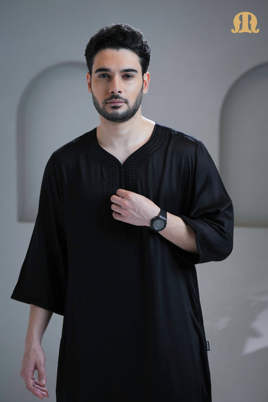 Tiznit Black Moroccan Thobe For Men