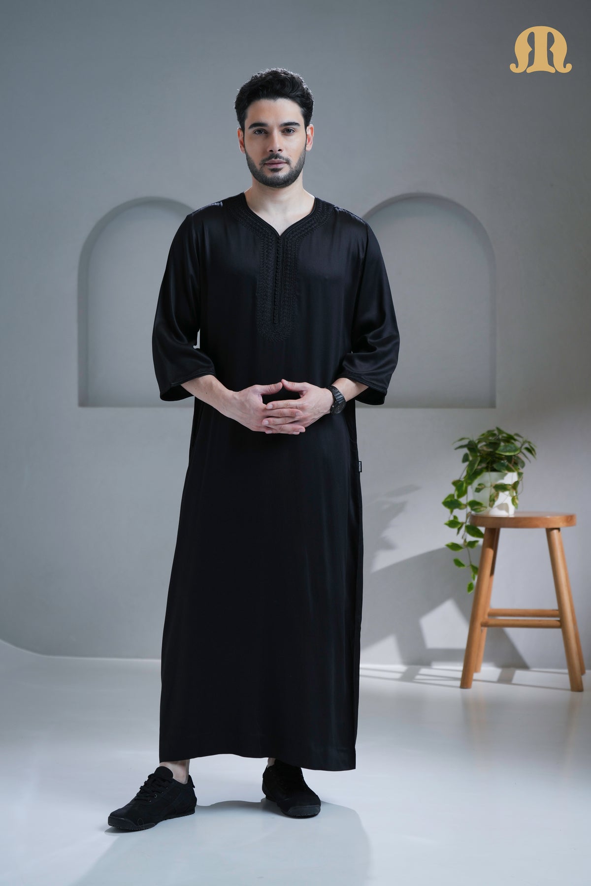 Tiznit Black Moroccan Thobe For Men