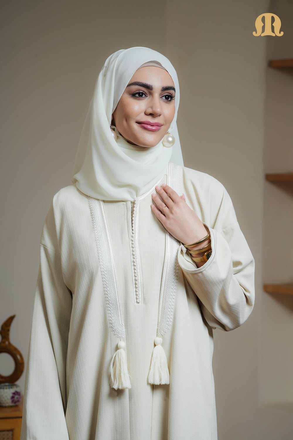 Cream Qalil Moroccan Abaya