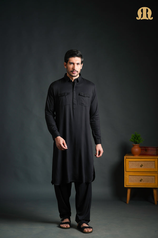 Kikan Black Pathani Set Men