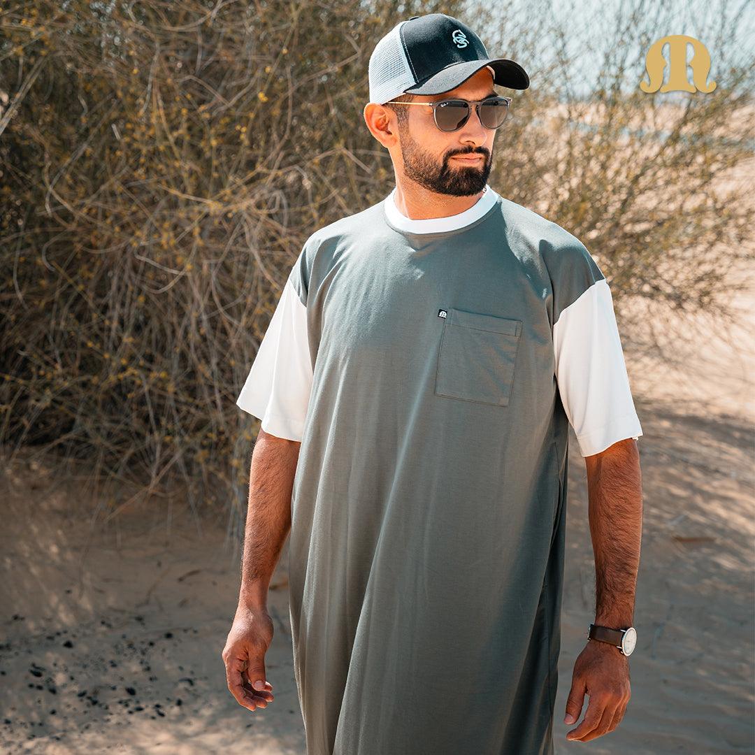 Mullido Over-sized Half Sleeve Green Thobe - Mashroo