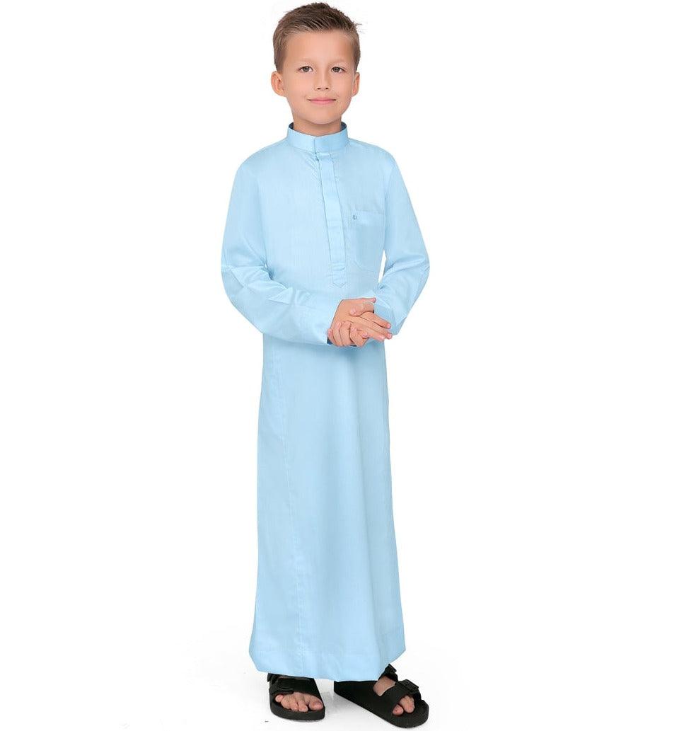 Kurvig Saudi Sky Blue Thobe for Kids - Mashroo