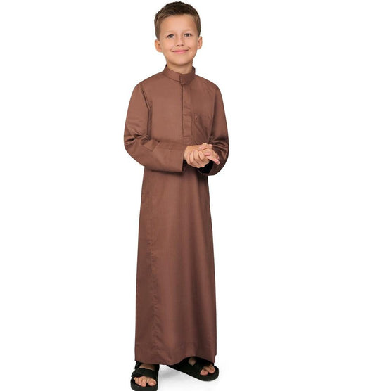 Kurvig Saudi Brown Thobe for Kids - Mashroo