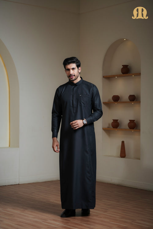 Iraf Embroidered Qatari Black Thobe Mens