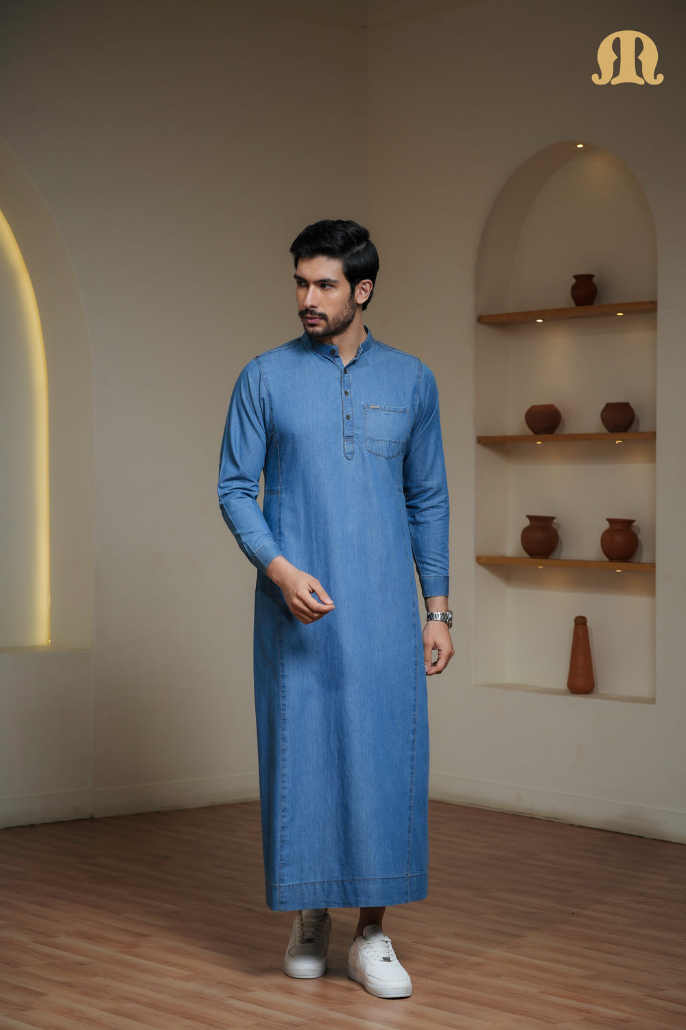 Navy Migi Denim Thobe Mens