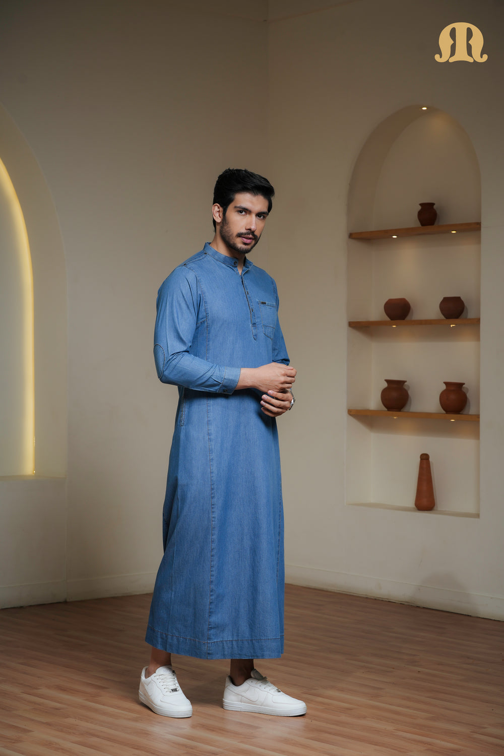 Navy Migi Denim Thobe Mens