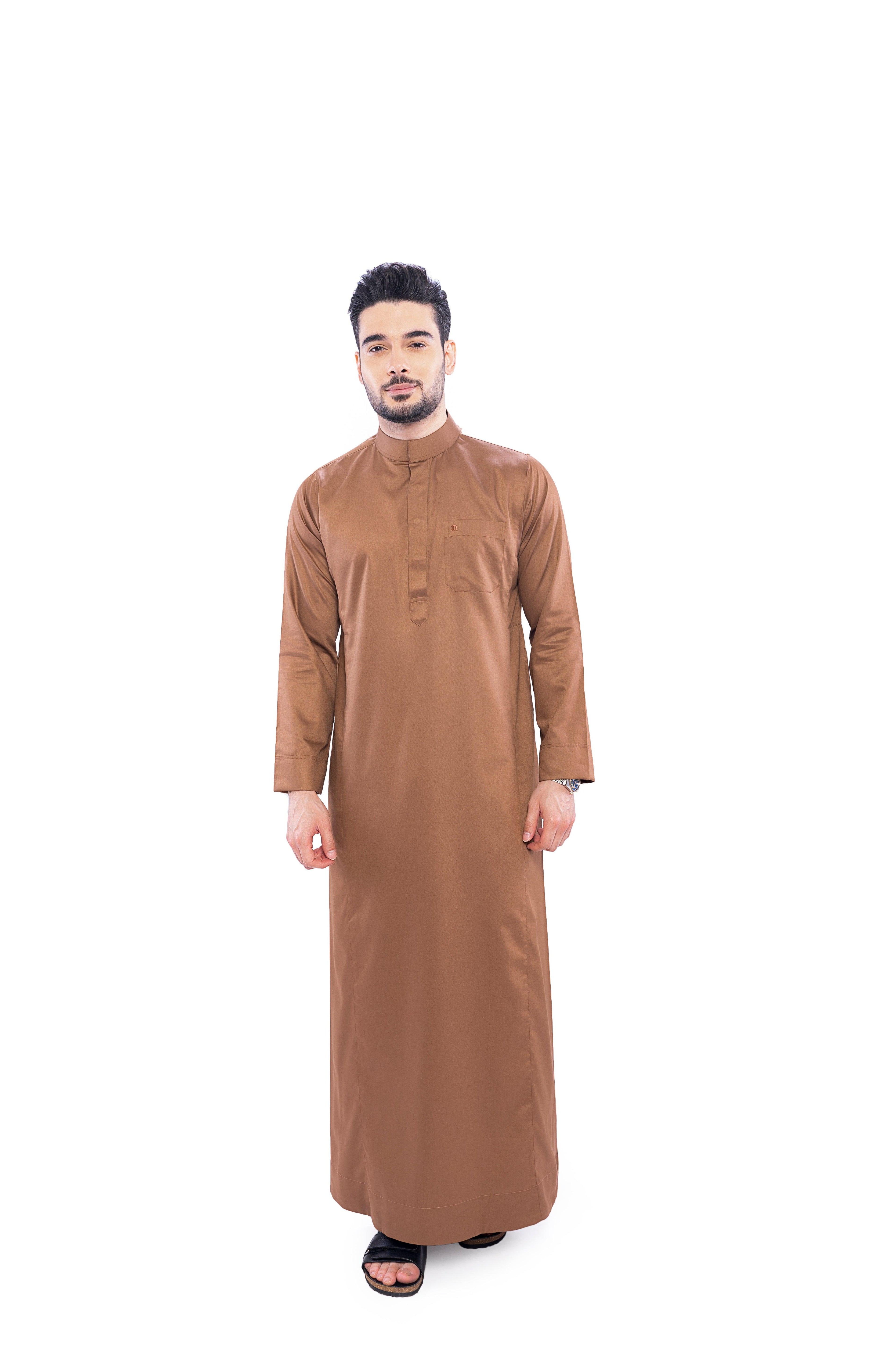 Kurvig Saudi Brown Thobe Men - Mashroo