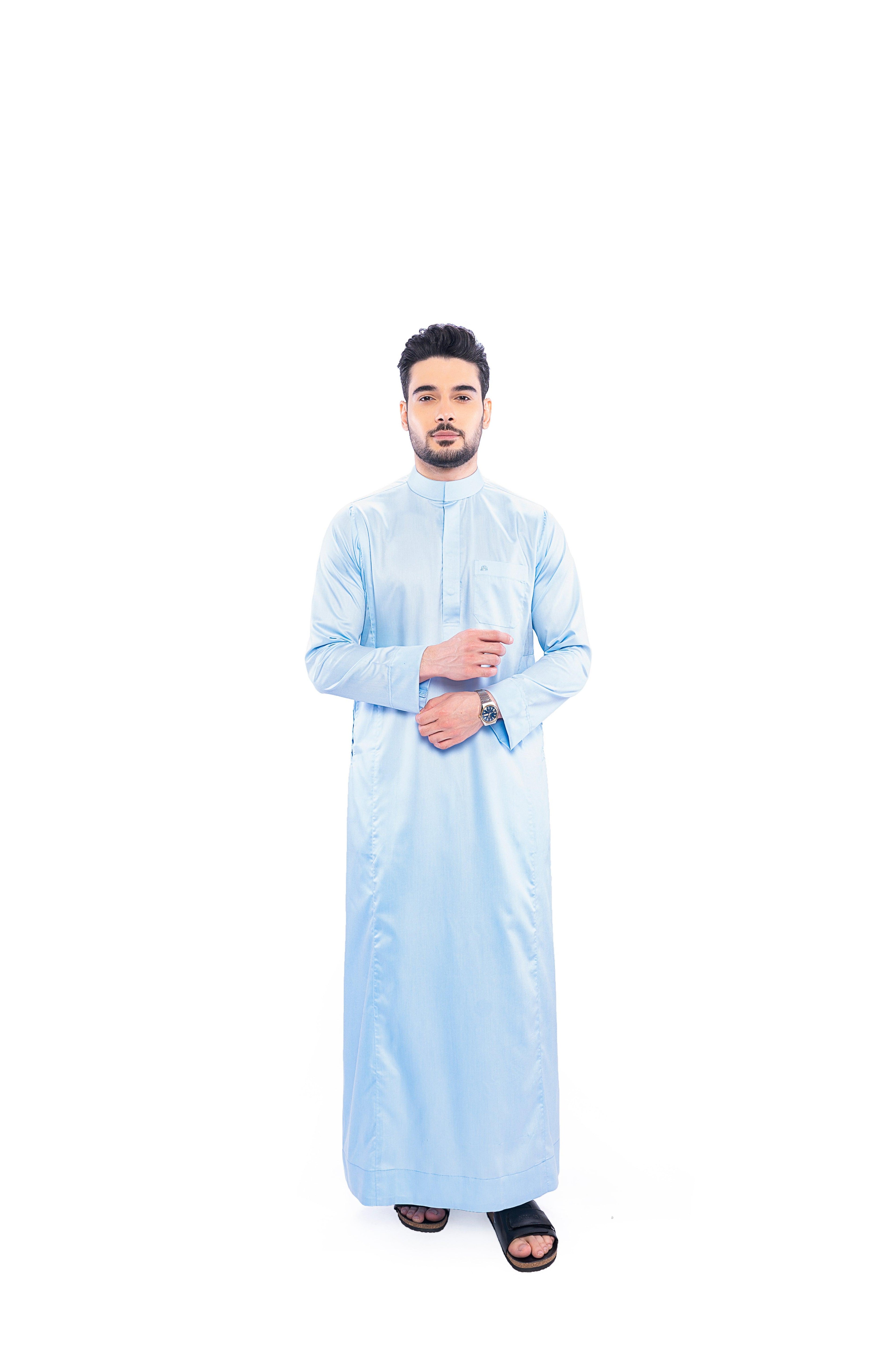 Kurvig Saudi Sky Blue Thobe Men - Mashroo