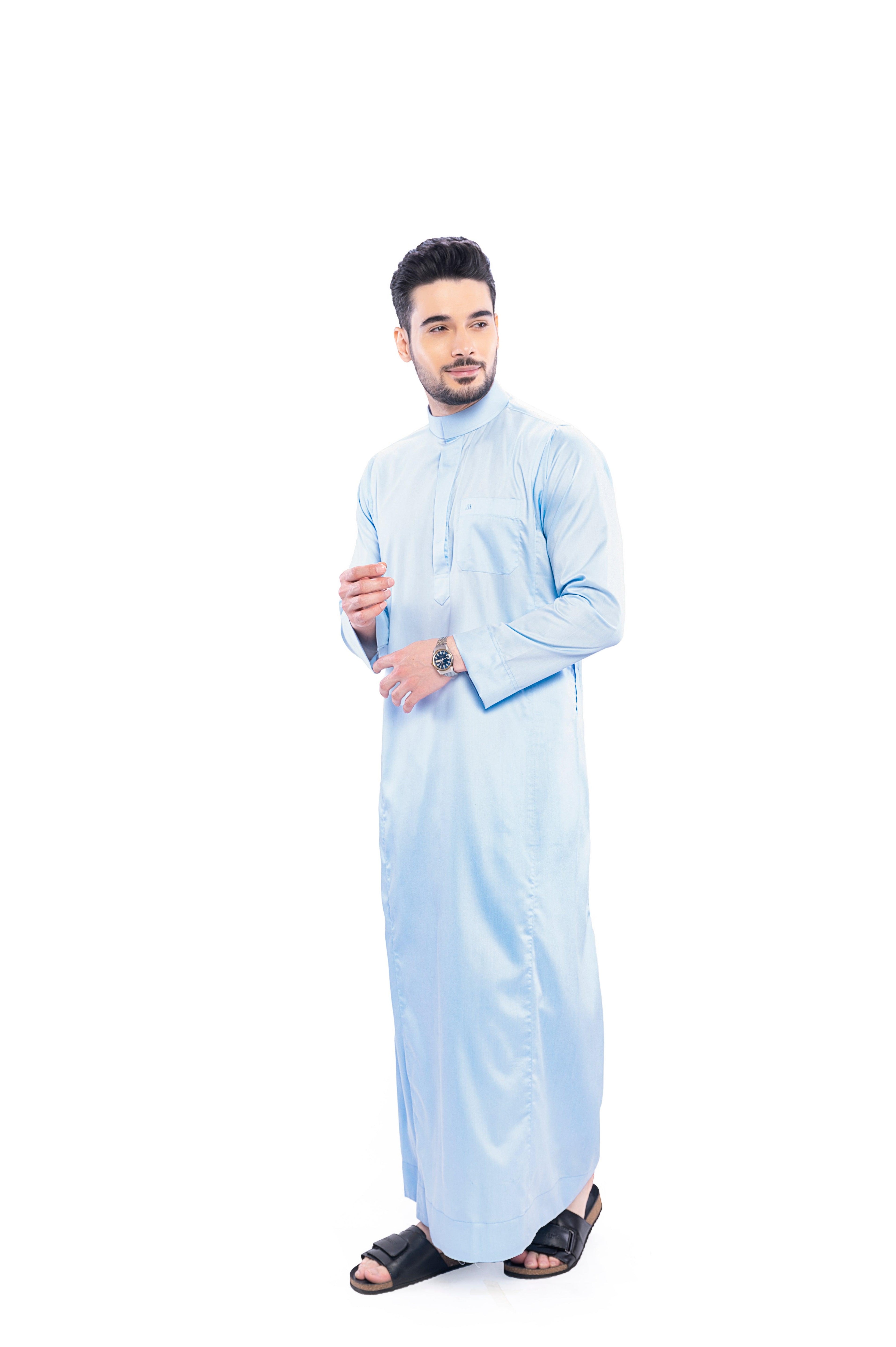 Kurvig Saudi Sky Blue Thobe Men - Mashroo