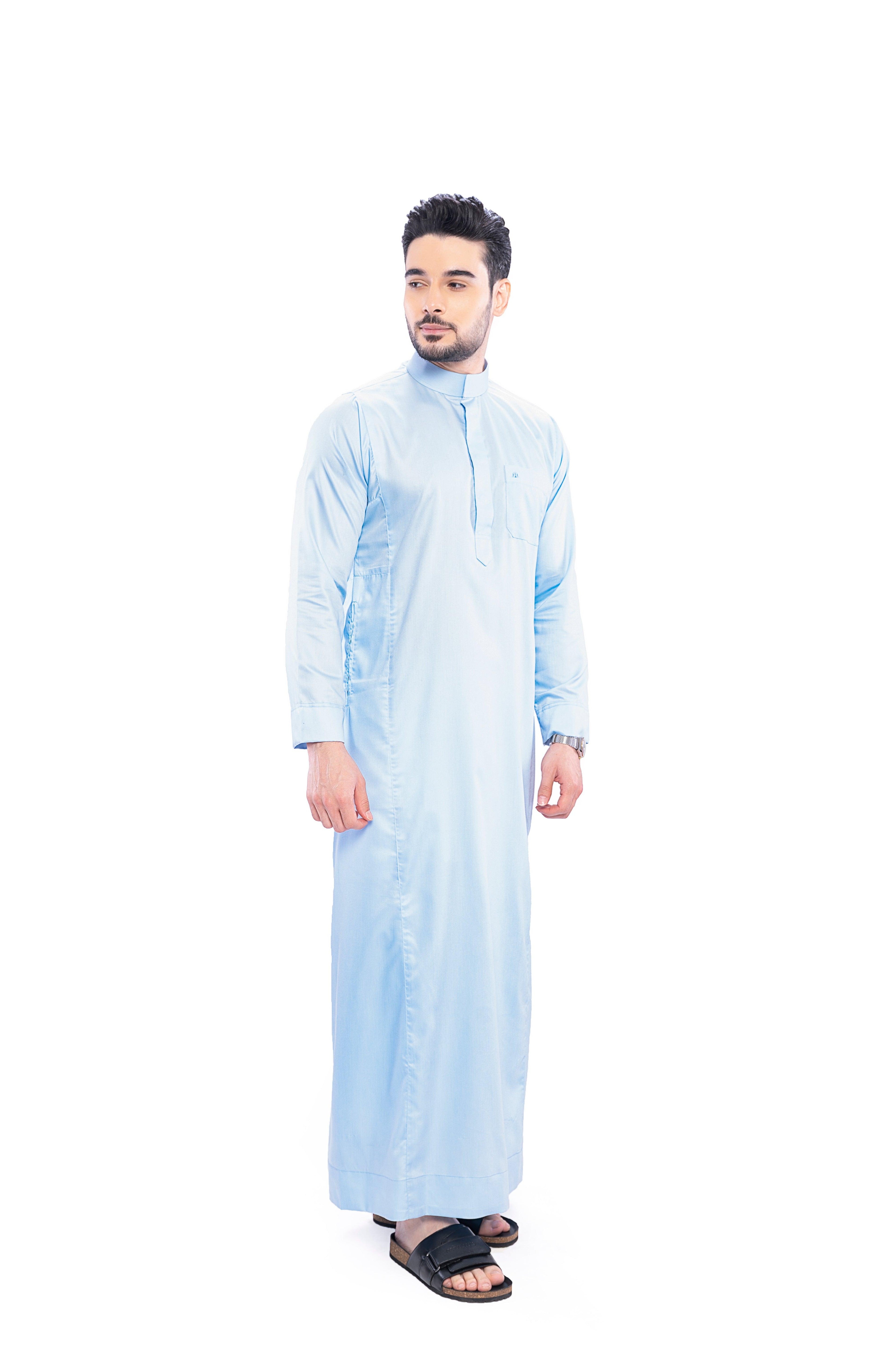 Kurvig Saudi Sky Blue Thobe Men - Mashroo