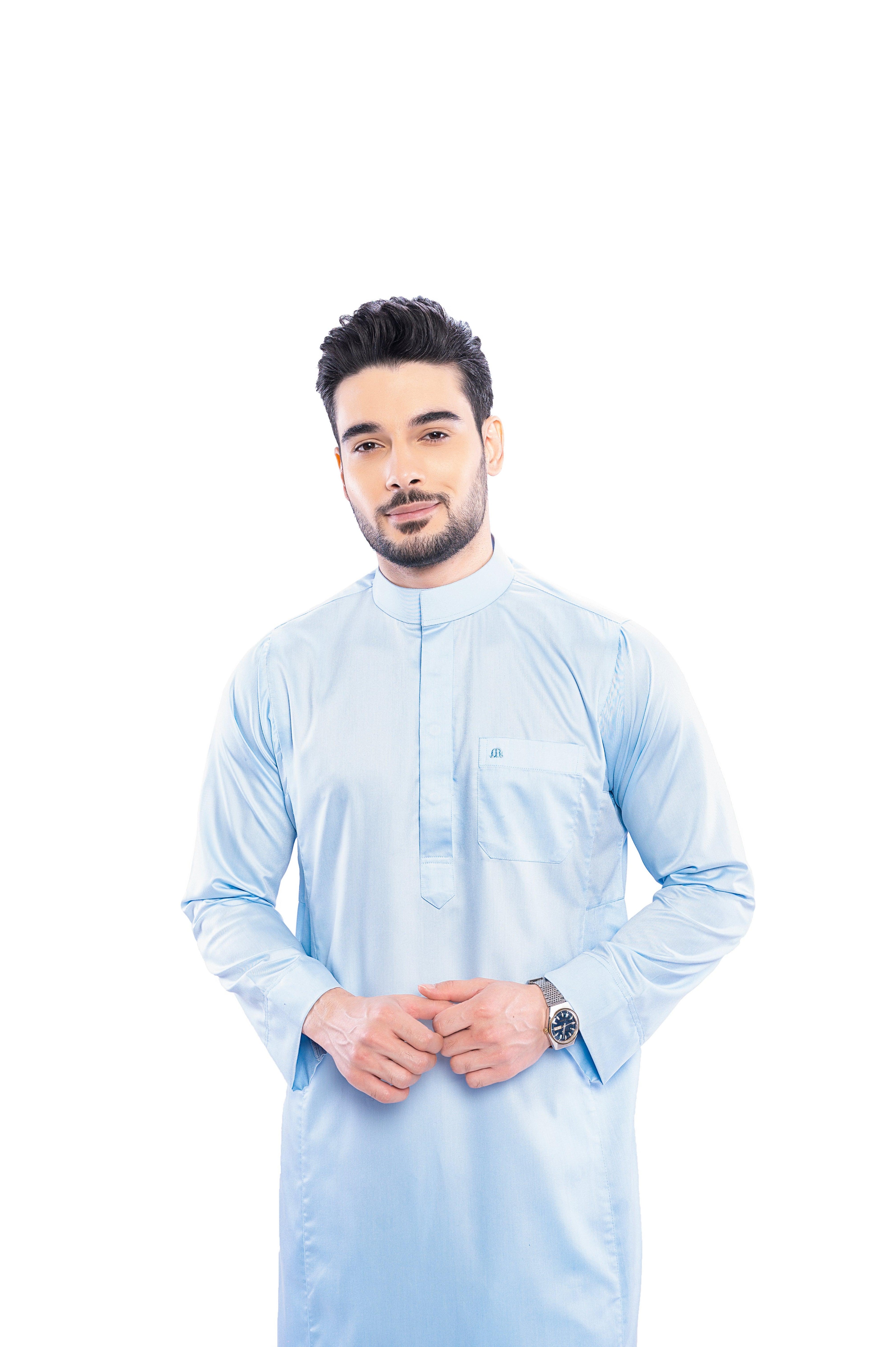 Kurvig Saudi Sky Blue Thobe Men - Mashroo