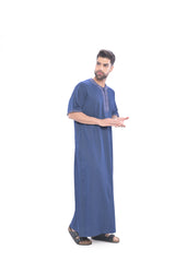 Parilla Navy Blue Half Sleeve Thobe - Mashroo