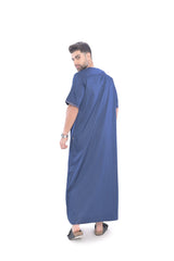 Parilla Navy Blue Half Sleeve Thobe - Mashroo